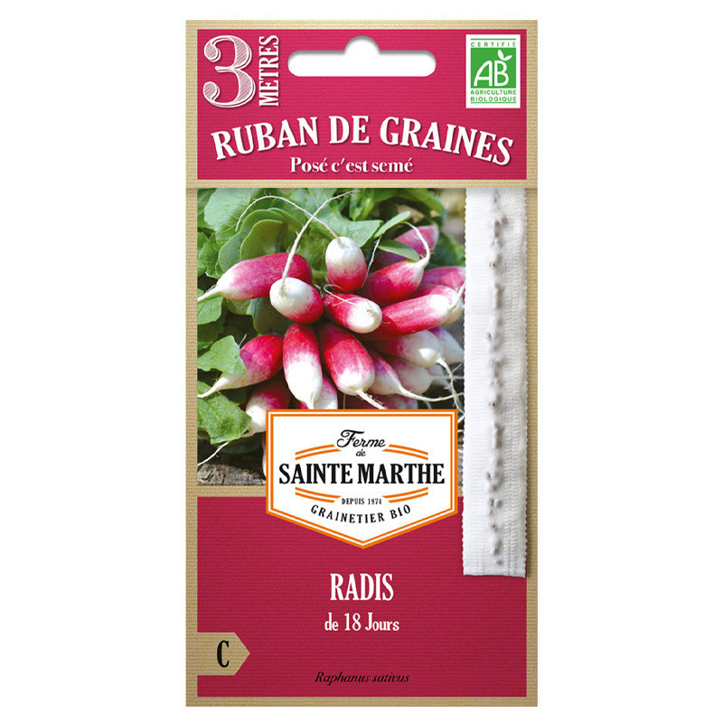 Ruban 3 M Radis de 18 Jours - 150 graines - AB - La ferme Sainte Marthe