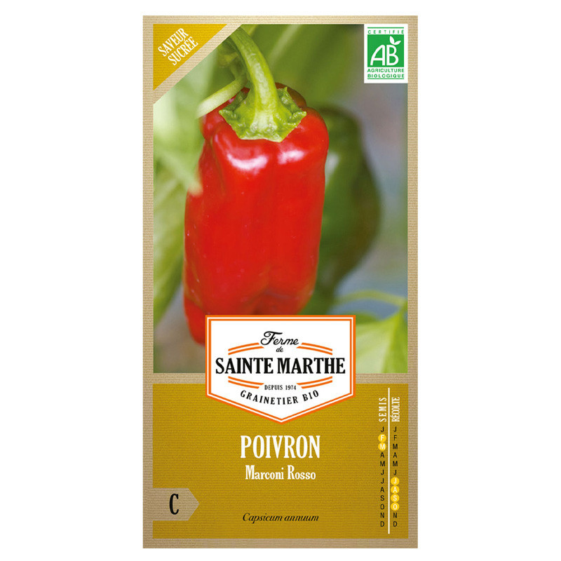 Poivron Marconi Rosso - 30 graines - AB - La ferme Sainte Marthe