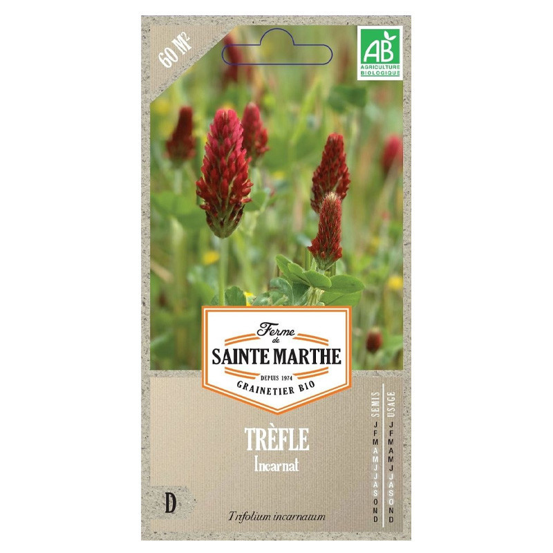 Graines - Trèfle Incarnat - 150 g - AB - La ferme Sainte Marthe