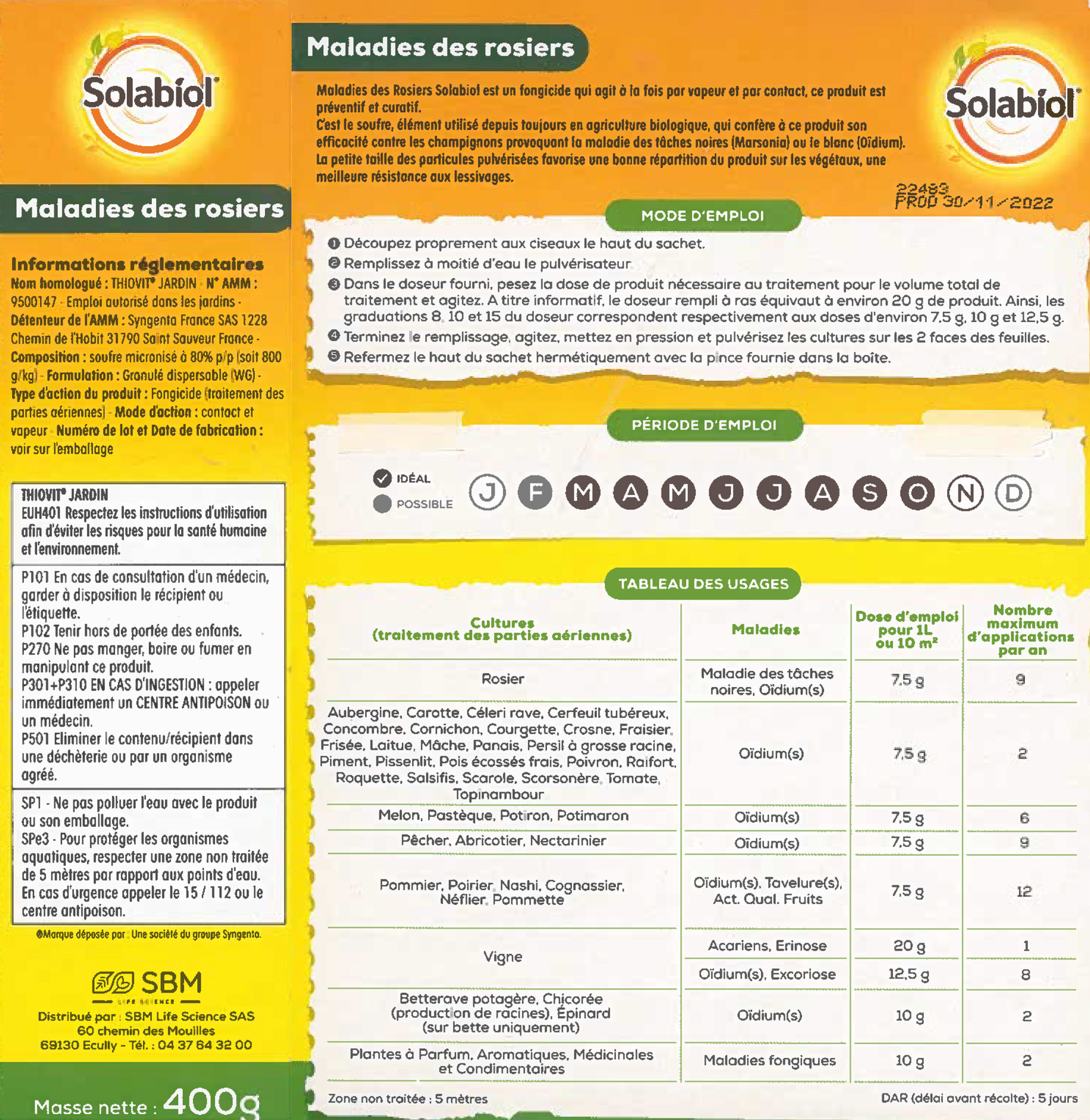 Soin - 400g - Maladies du rosier - Solabiol