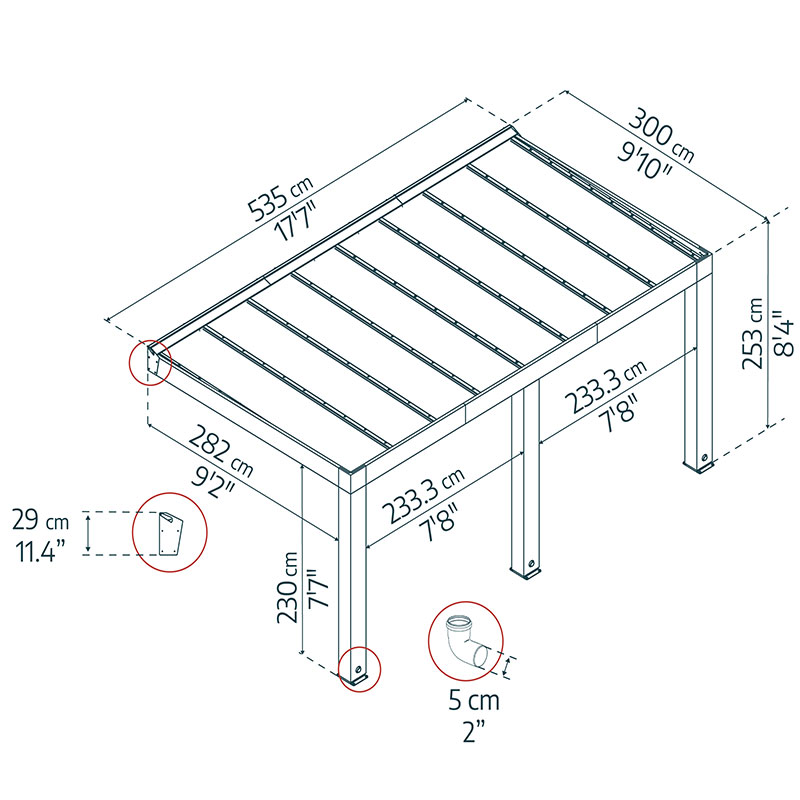 Pergola - Helsinki - 535x300cm - Legno di cedro Canopia