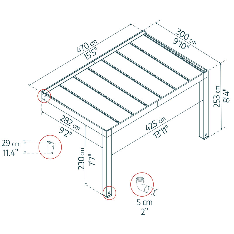 Pérgola - Helsinki - 470x300cm - Control solar - Madera de cedro - Canopia