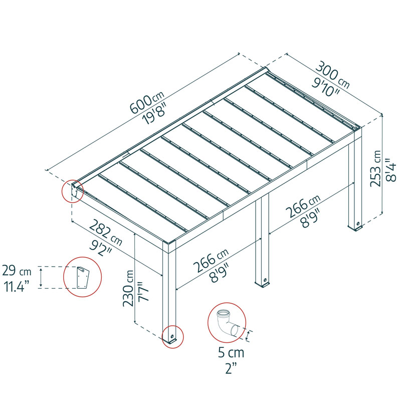 Pergola - Helsinki - 600x300cm - Controllo solare - Legno di cedro Canopia