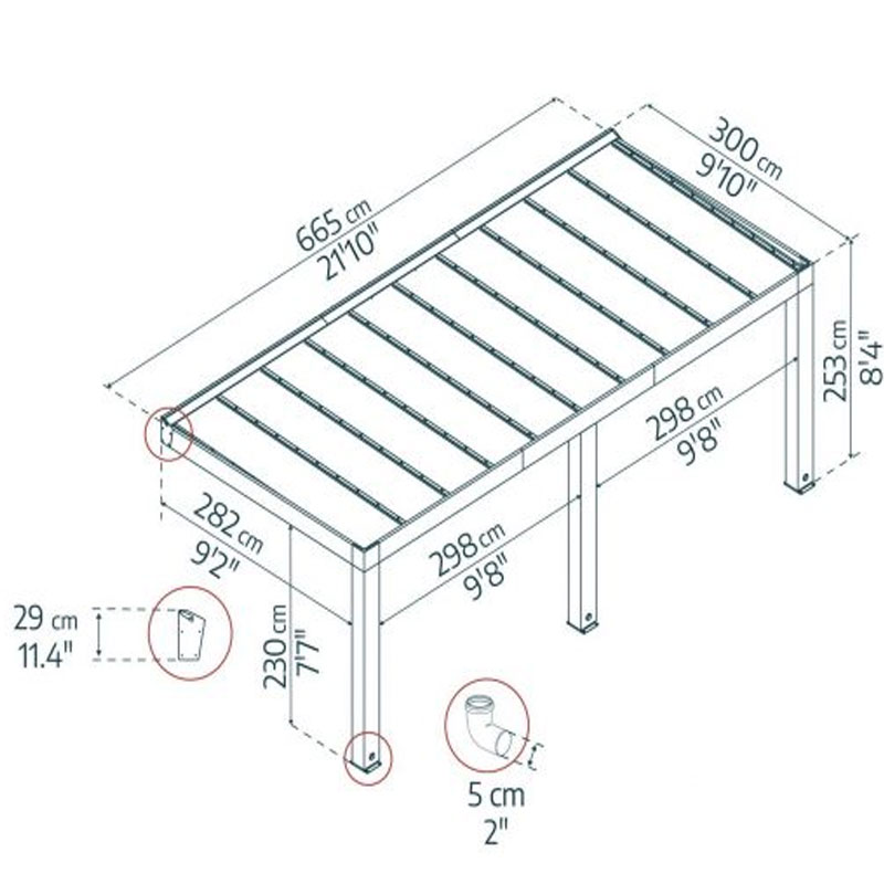 Pérgola - Helsinki - 665x300cm - Control solar - Madera de cedro - Canopia