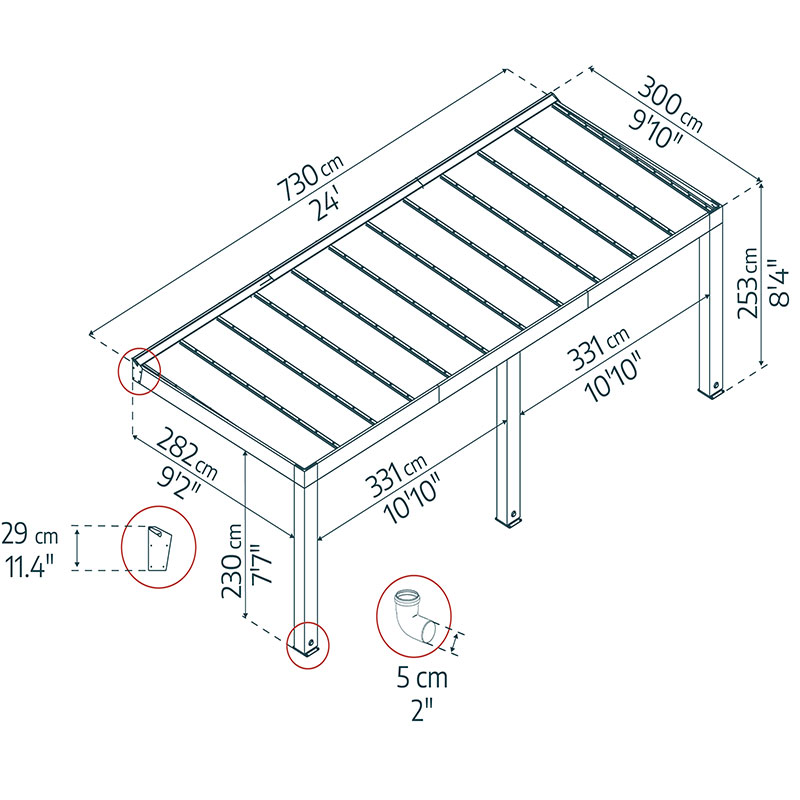 Pérgola - Helsinki - 730x300cm - Control solar - Madera de cedro - Canopia