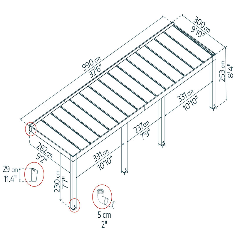 Pergola - Helsinki - 990x300cm - A controllo solare - Cedro - Canopia