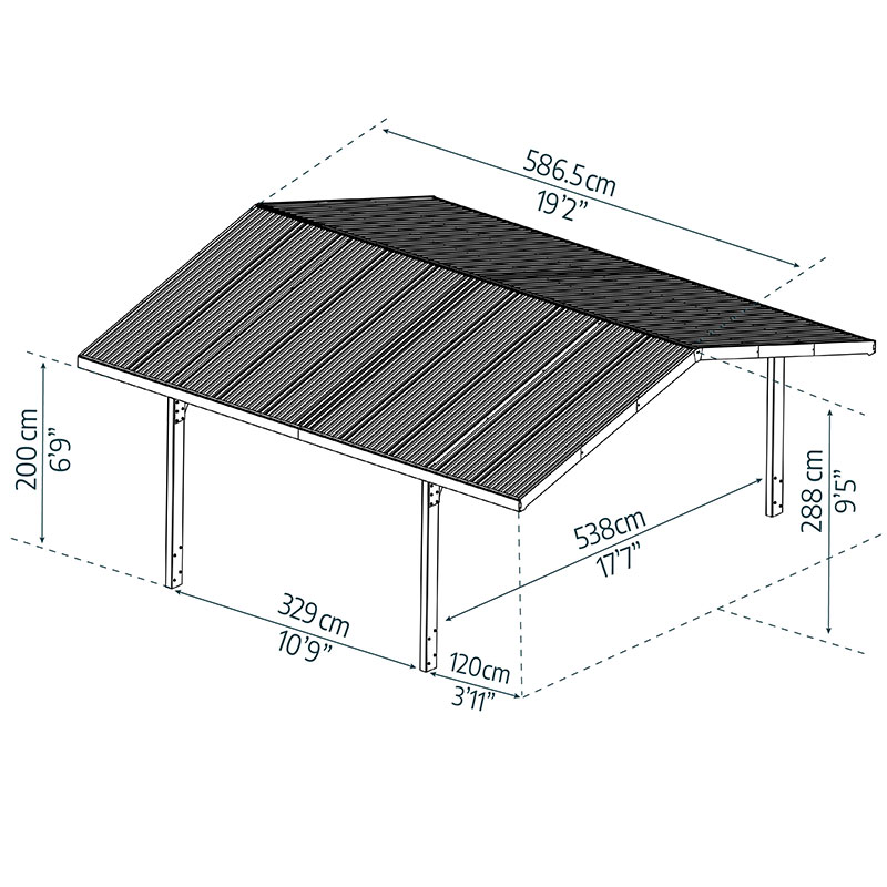 Carport Doble - 586x538cm + 120cm - Arco Sydney - Negro - Canopia