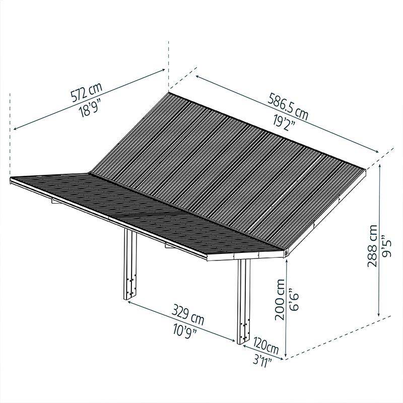 Dubbele Carport - 586,5x572cm - Sydney Vleugels - Zwart - Canopia